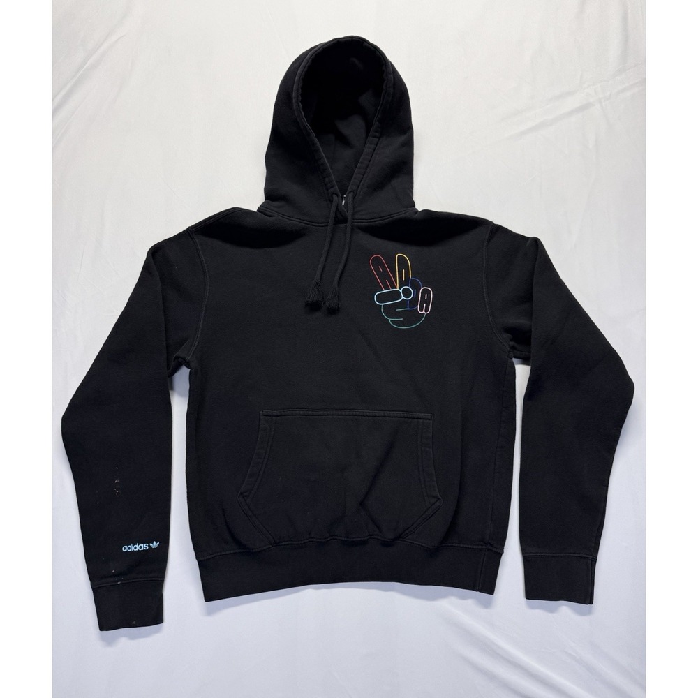 Adidas Originals Hoodie Black Peace Hand Graphic Pullover Sweatshirt Small